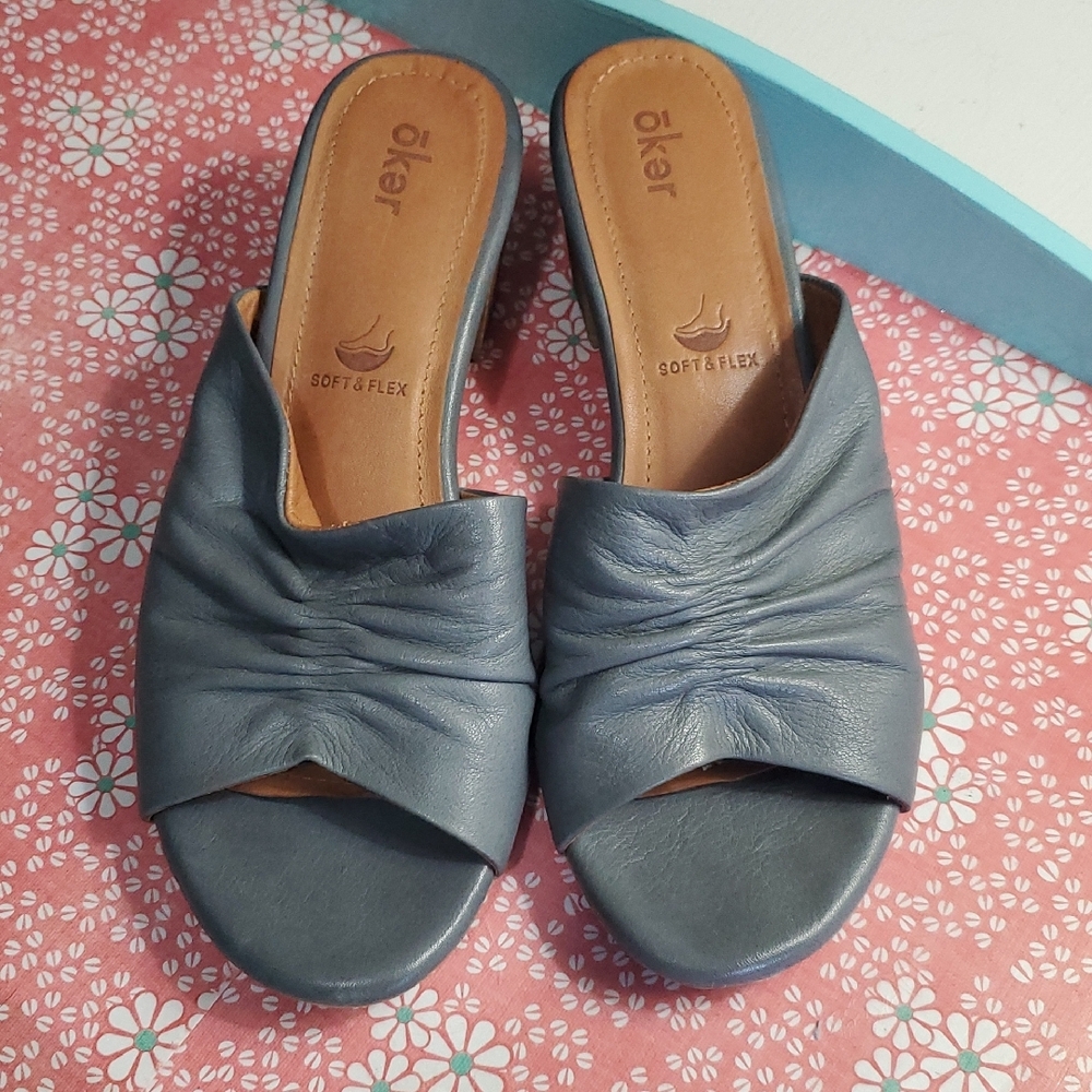 Gray Ruched Mules with Open Toe and Flat Sole